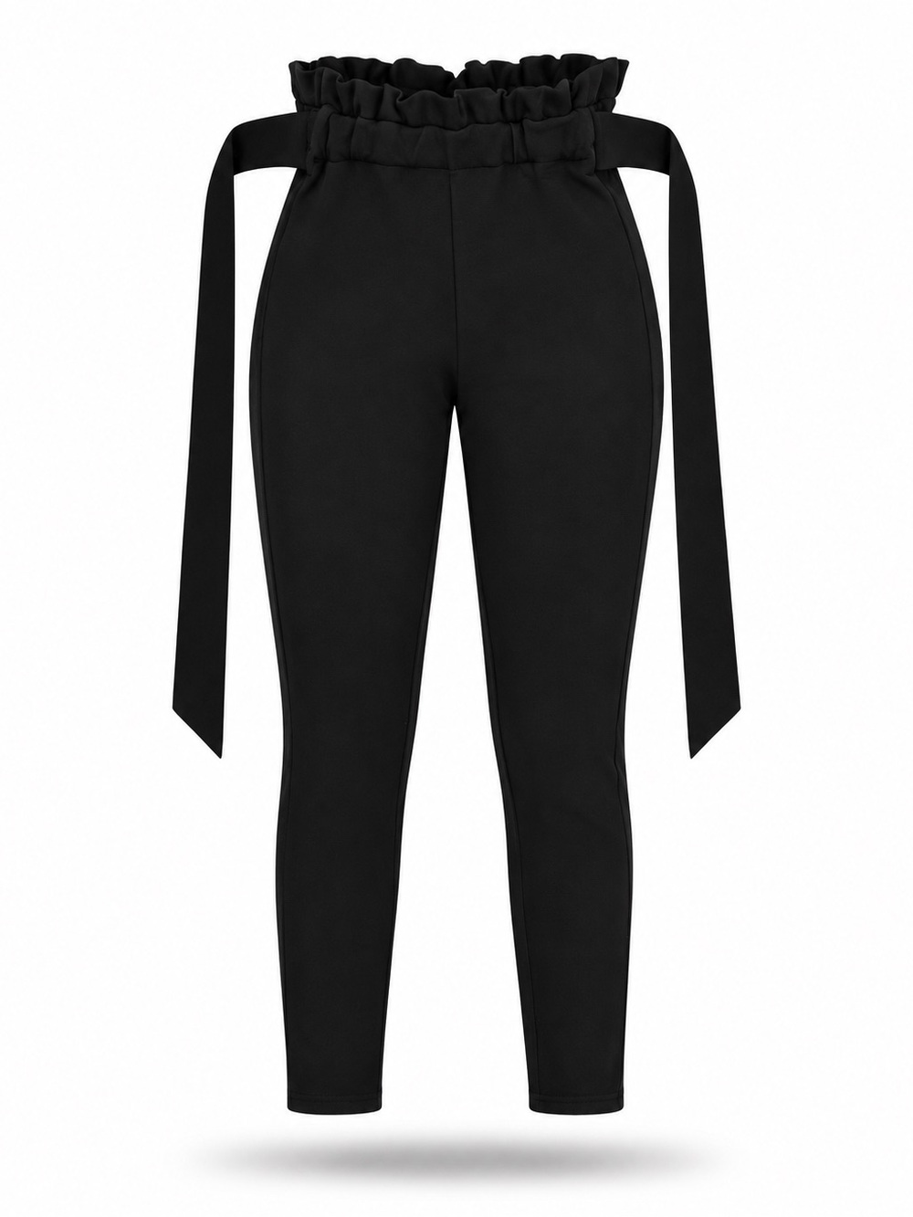 High-Waist Black Paperbag Tie-Waist Pants